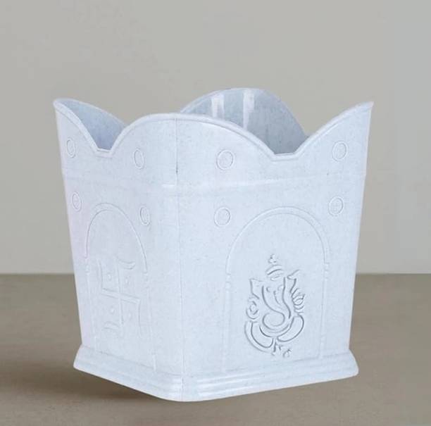 Eatria Tulsi plastic planter pot, white (pack of 1), Indoor Outdoor , spiritual pot Plant Container Set
