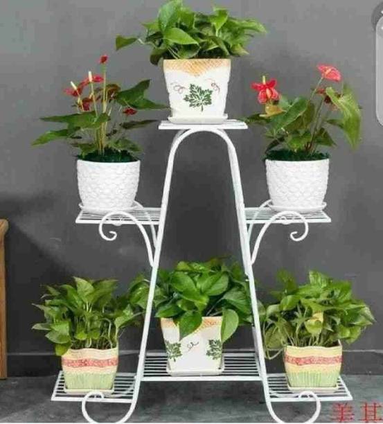 G M Crafts 6 pot multiple plant stand for outdoor indoor balcony garden (without pot white) Plant Container Set