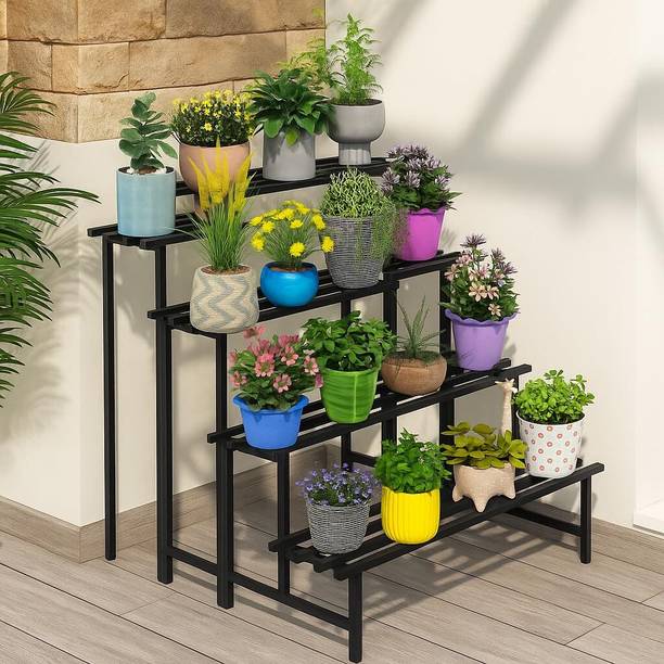 Mighty Home 4-Tier Metal Plant Stand – Stylish & Sturdy Iron Rack for Home, Balcony & Garden Plant Container Set
