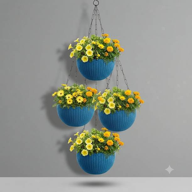 VELOFAST Heavy-Duty Hanging Plant Pot With Metal Chain Blue 4 Chain Pot 146 Plant Container Set
