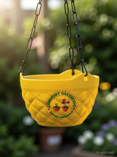 Varshney Gardening diamond wall mount hanging flower pots ( Hanging Pots ) | Yellow - 5 Pieces Plant Container Set