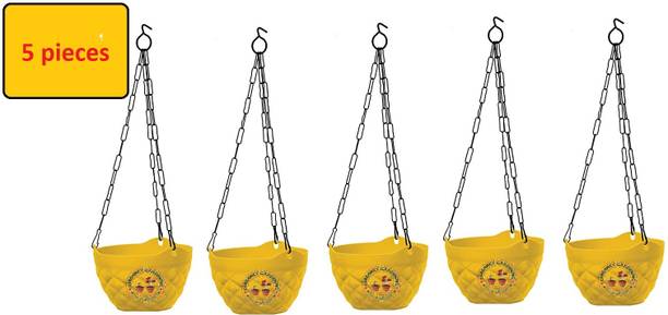 Varshney Gardening diamond wall mount hanging flower pots ( Hanging Pots ) | Yellow - 5 Pieces Plant Container Set