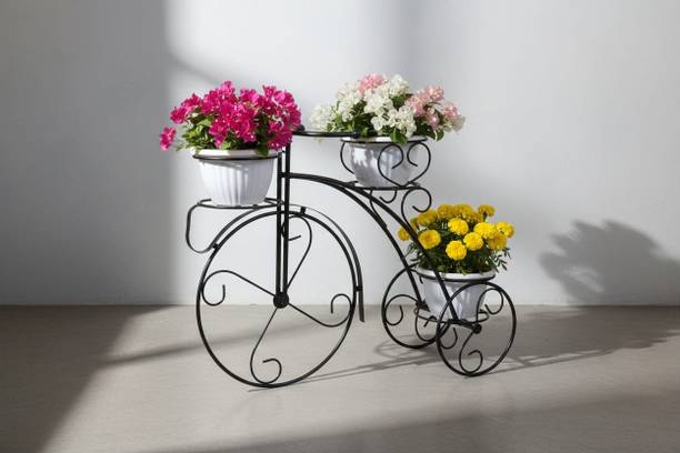 Green Gardenia Black Cycle Planter Stand, Tricycle Plant Holder Ideal for Home, Garden, Terrace Plant Container Set