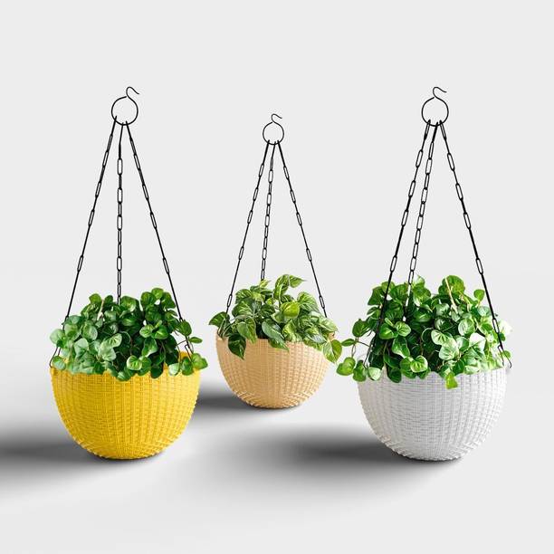 Yuccabe Italia SHERA Rattan Hanging Flower Pots | 8.5 Inch Planters for Balcony & Home Décor Plant Container Set