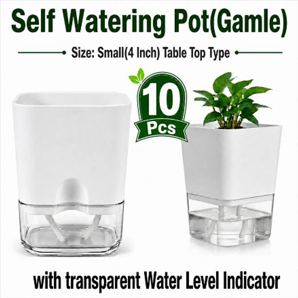 GratisLeafora 10Pcs of PremiumPlasticSquareWhtSelf Watering Home Plant Pot Plant Container Set
