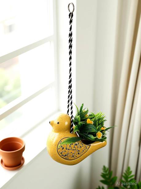 Justoriginals Hanging Bird Ceramic Flower Pot (Color : Yellow) Plant Container Set