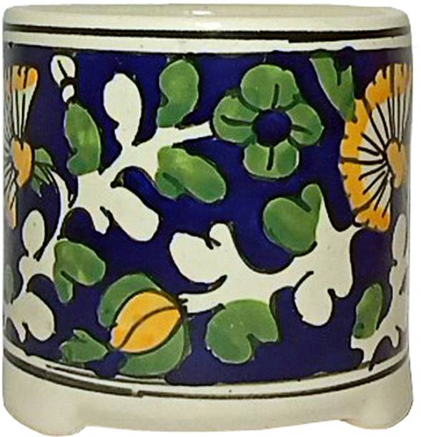 Gupta Homes Ceramic Round Pipe Pot Mugal Handpainted Multi Size 4x4 inch GH0008-01 Plant Container Set