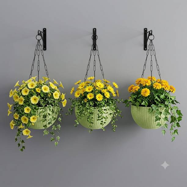 VELOFAST Heavy-Duty Hanging Plant Pot With Metal Chain Light Green 3 Chain Pot 129 Plant Container Set