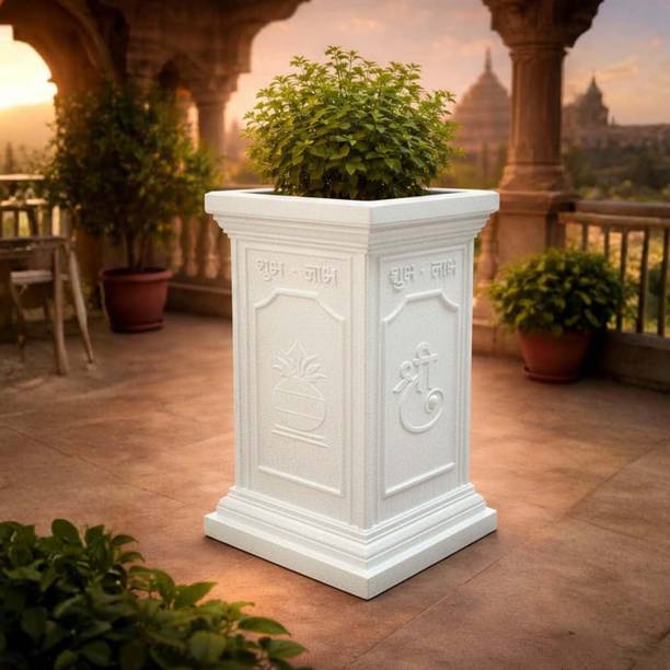 GO HOOKED 16x36 Inch Tulsi Pot Polymer Planter Traditional Design White Plant Container Set