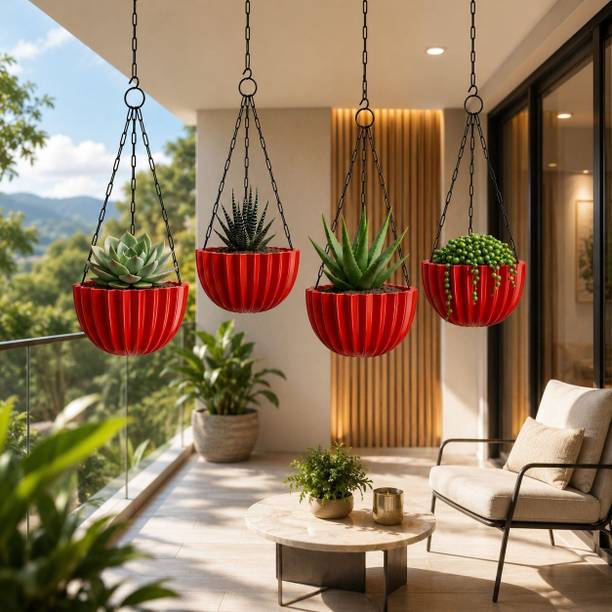 GREENRIE Decorative Hanging Plant Pot with metal Chain for Indoor Outdoor Balcony Garden Plant Container Set