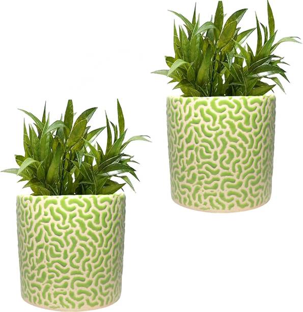 Gupta Homes Green RD-3 Pipe Ceramic Pot Size 4x4inch GH0022-12 Plant Container Set