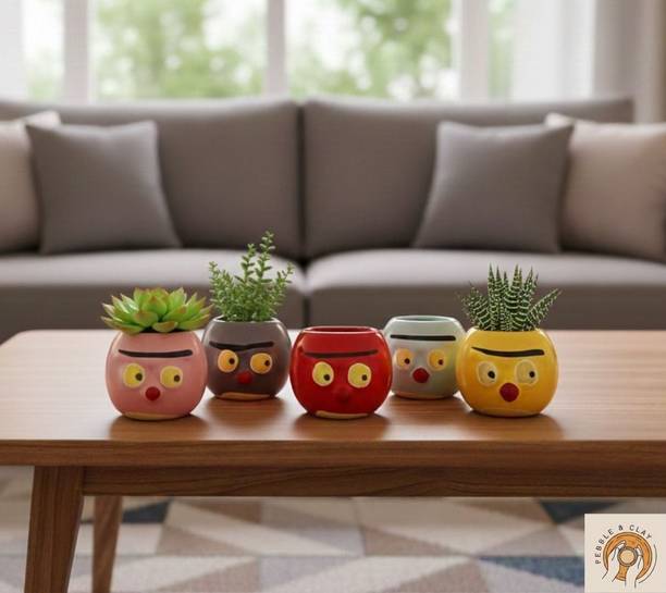 PebbleandClay - Handmade Cute Angrybirds Planter | Colour - Multicolour | Height - 3.15 Inch | Plant Container Set