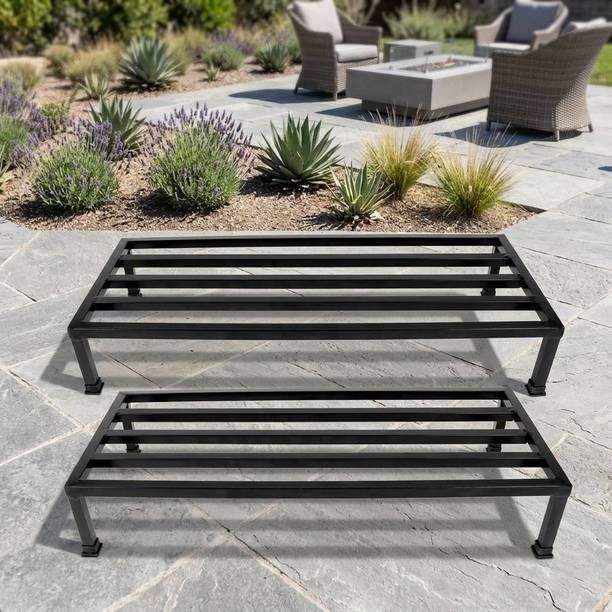 gulshan's Metal Black 24 inches Rectangular Shape Long Flower Pot stand (Set of 2) Plant Container Set
