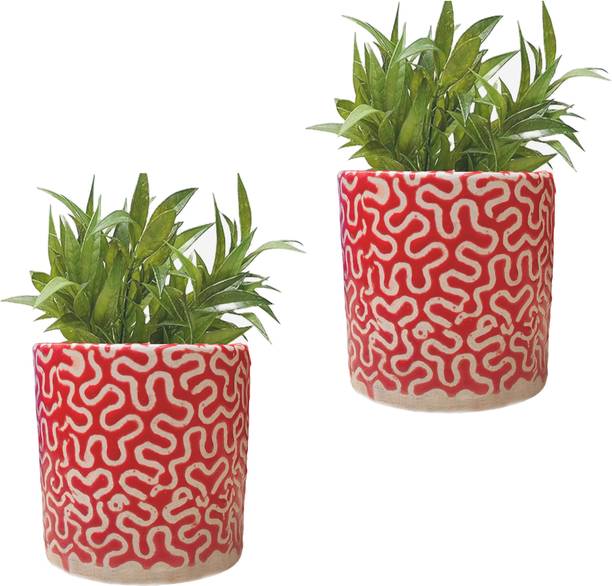 GPT Red RD Pipe Ceramic Plant Pot Size 4x4inch GH0022-05_Packof2 Plant Container Set