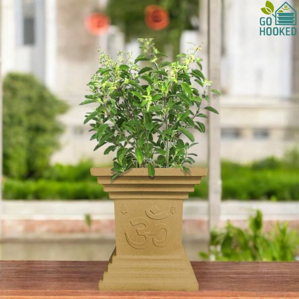 GO HOOKED 16 Inch Tulsi Pot Traditional Decorative Planter for Home and Pooja Décor Tulsi Plant Container Set
