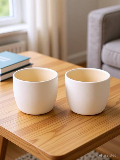 SajaoStore Premium White Ceramic Pots – Set of 2 | Indoor & Outdoor Plants Plant Container Set