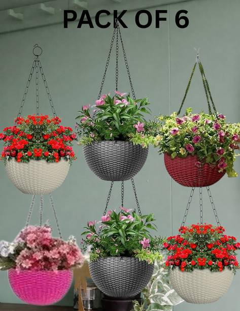 Flicksyy Decorative Hanging Flower Pot with Chain | Plant Container Set