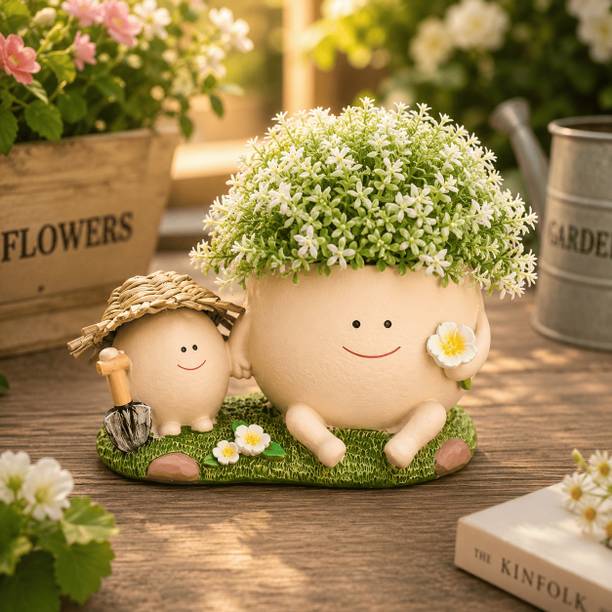 potpop Cute Garden Friends Resin Planter Pot for Indoor Plants PotPop Decorative Plant Container Set