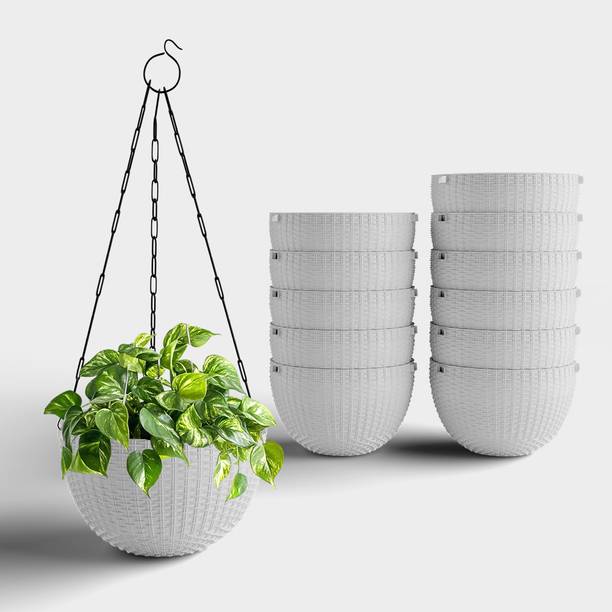 Yuccabe Italia SHERA Rattan Hanging Flower Pots | 8.5 Inch Planters for Balcony & Home Décor Plant Container Set
