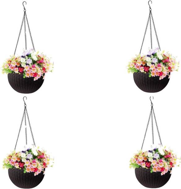 blooming furnancy Plastic Grow Planter Woven Hanging FlowerPot with Chain Hang Plastic Poti162 Plant Container Set