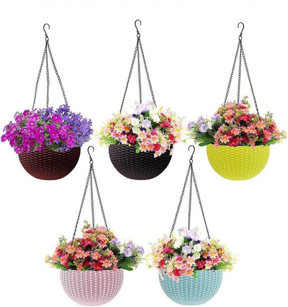 Stylex Store Hanging Pots Beautiful Round Plastic Flower Hanging Planter Set Plant Container Set