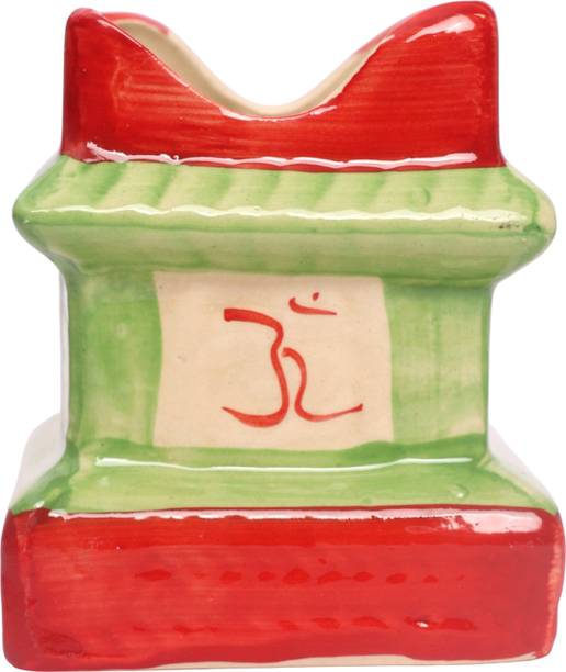Neelja Designer Tulsi Ceramic Pot | Vastu-Friendly Home Temple Plant Pot (Green & Red)| Plant Container Set