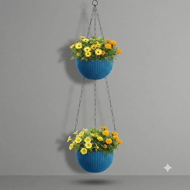 VELOFAST Heavy-Duty Hanging Plant Pot With Metal Chain Blue 2 Chain Pot Plant Container Set