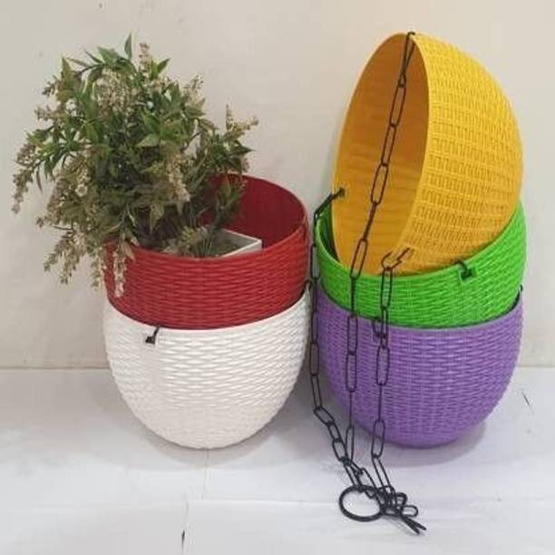 EcoHaven EURO BIG Rattan Design Basket with Chain For indoor/outdoor Plant Container Set