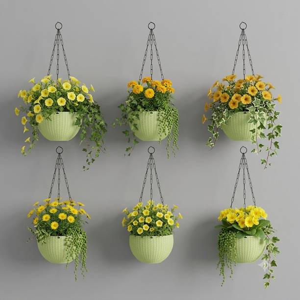 VELOFAST Heavy-Duty Hanging Plant Pot With Metal Chain Light Green 6 Chain Pot 126 Plant Container Set