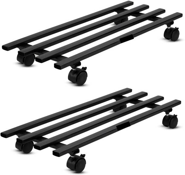 Audace Heavy-Duty Iron Plant Stand with Caster Wheels – Black Powder Coated Finish Plant Container Set