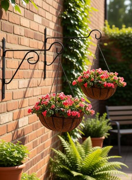 VINAMRA Metal Hanging Hooks, Holder for Indoor Outdoor Planters , Black, set of 2 Plant Container Set