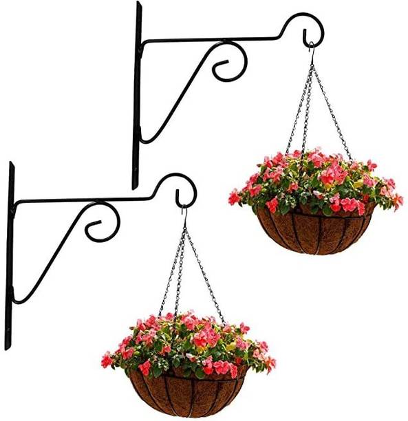 VINAMRA Metal Hanging Hooks, Holder for Indoor Outdoor Planters , Black, set of 2 Plant Container Set