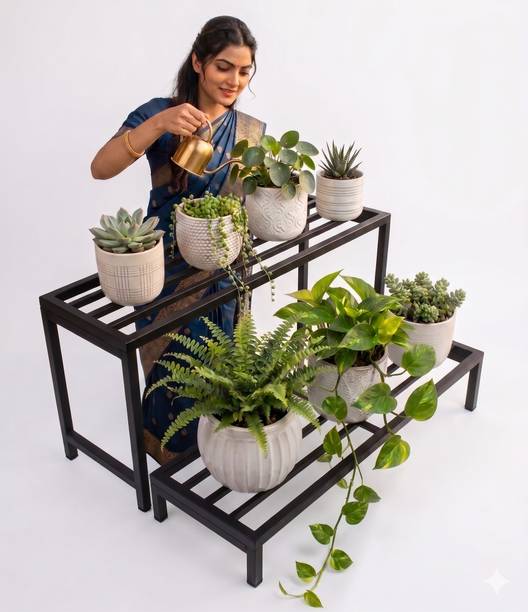 Iron Lands Oak 2 Step 37 inch Plant Pot Stand Outdoor Garden Home Decor Plant Container Set