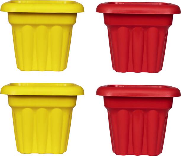 Worketrix Eco Friendly Highly Durable Tulsi Pots For Home & Decor (2 Red , 2 Yellow) Plant Container Set