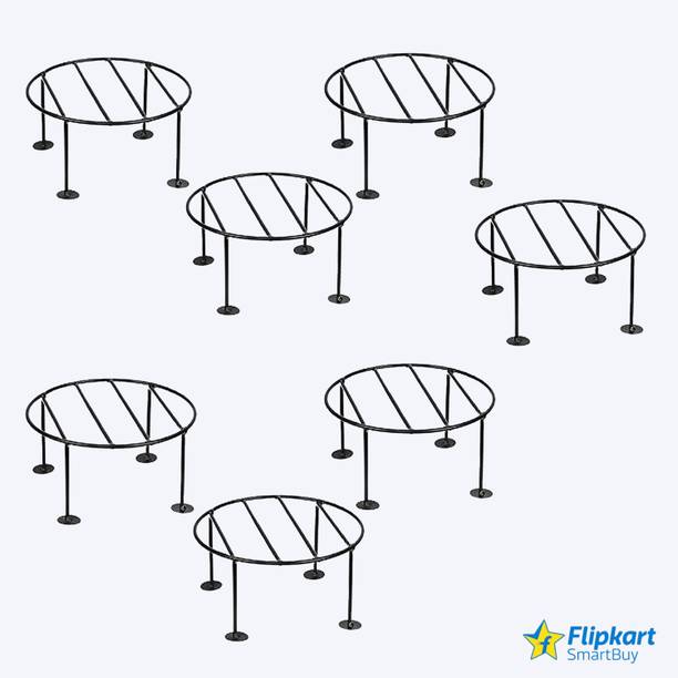 Flipkart SmartBuy Round Stand Galvanised Metal Flower Pot Holder for Decoration(Pack of 7, Black) Plant Container Set