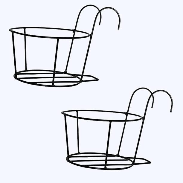 Green Gardenia Hanging Flower Pot Railing Basket Durable Outdoor,Balcony,Terrace Railing Basket Plant Container Set