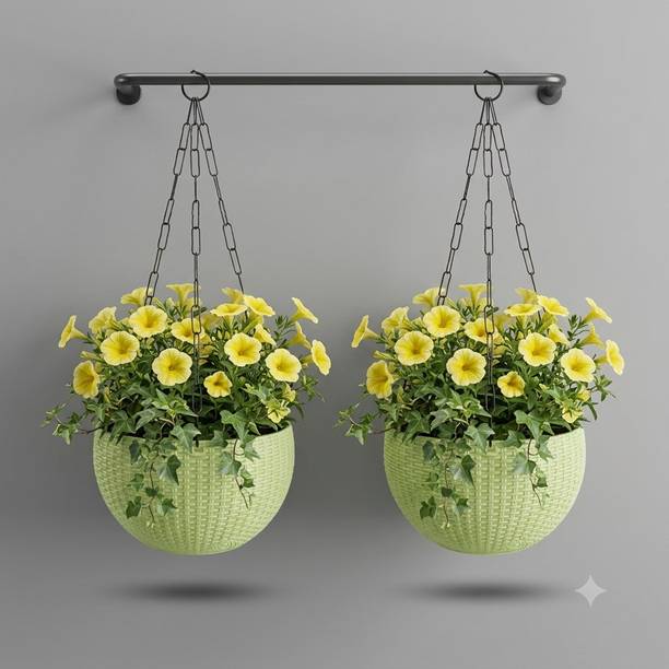 VELOFAST Heavy-Duty Hanging Plant Pot With Metal Chain Light Green 2 Chain Pot 130 Plant Container Set