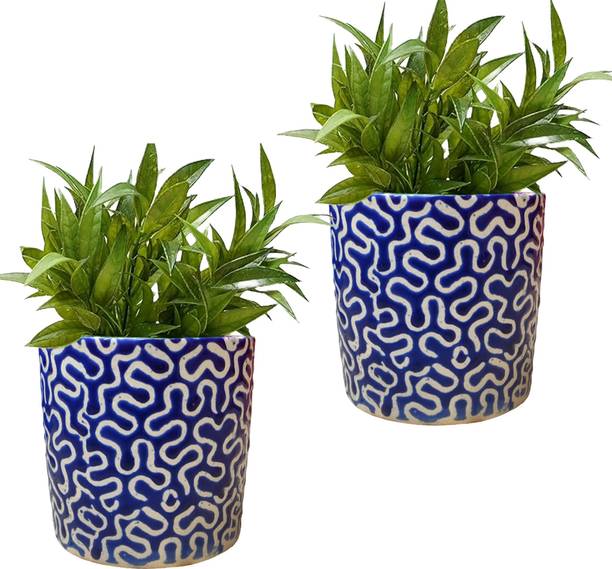 Gupta Homes Blue RD Pipe Ceramic Pot GH0022-01_Packof2 Plant Container Set