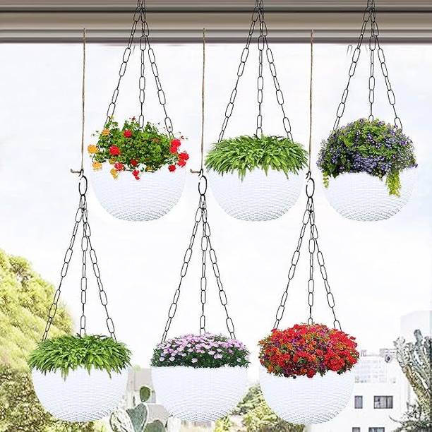 blooming furnancy Euro Hanging Flower Pot |7 Inch|Pack of 6|White Plant Container Set Plant Container Set