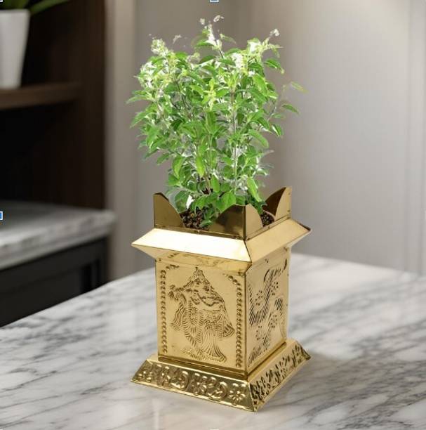 Siddarth Brass Tulsi Mandapam for Home, Indoor Decoration, Gardening, Vrindavan Tulsi Pot Plant Container Set
