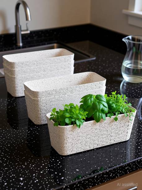 Yuccabe Italia Shera Rattan Tray 11.5 Inch Self Watering Planter Pot for Indoor Outdoor Plant Container Set