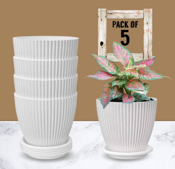 Nursery Hub (Pack of 5) Premium White Plastic flower pots Planters gamla Pots plant pots Plant Container Set