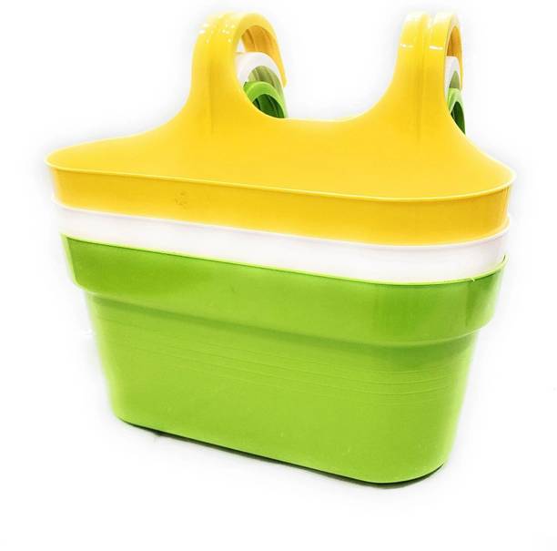 Muddstyles Home Balcony Double Hook Pot Yellow, White, Green Plant Container Set