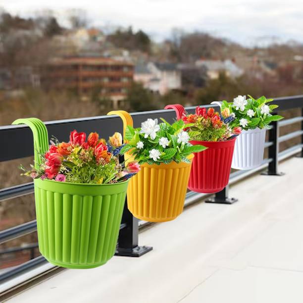 Bloom Heaven Hanging Pots For Balcony Railing, Multicolor Pots , Highly Durable 7 Inch Plant Container Set
