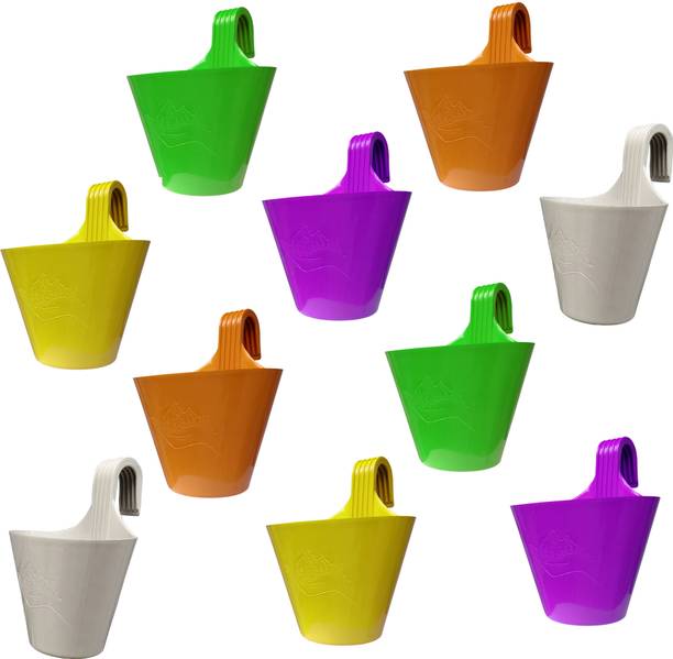 Hi-MaK Decorative Wall-Mount Planters, Multicolour Plastic Hanging Pots Plant Container Set
