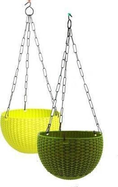 KRITIKAPIHU 6" Woven Design Hanging Euro Basket Planters Plant Container Set