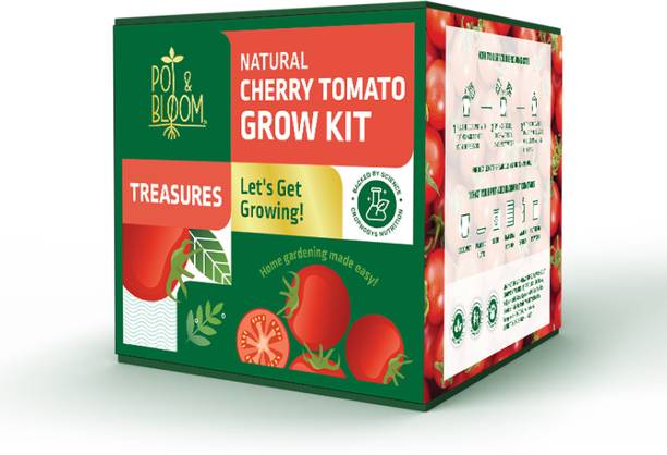 Pot and Bloom Treasures Cherry Tomato Kit. Perfect for Home Garden Potting Mix,Starter Kit Plant Container Set