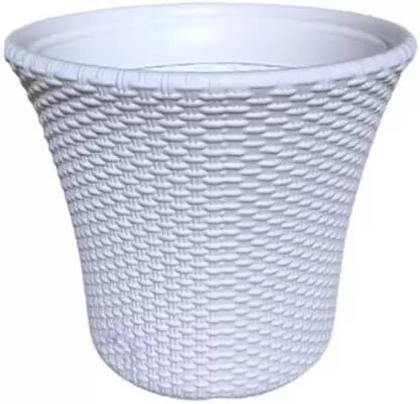 Bluevista 10" White Decorative Plastic Rattan Planter Pot for Terrace/Garden Beauty Plant Container Set