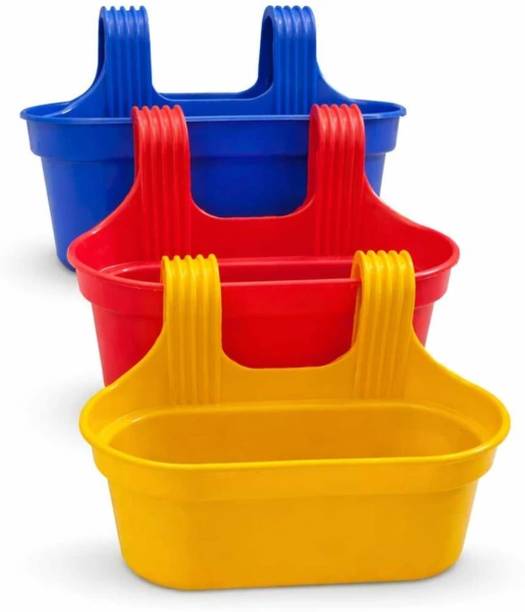 Gardeningwala Hanging/Railing Pots for Plants & Flower Pots Planter Ideal for Outdoor Balcony Plant Container Set
