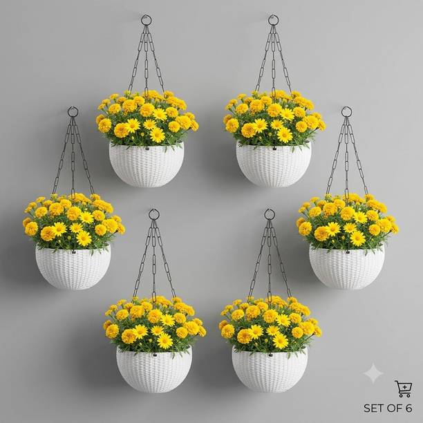 VELOFAST Heavy-Duty Hanging Plant Pot With Metal Chain White 6 Chain Pot 108 Plant Container Set